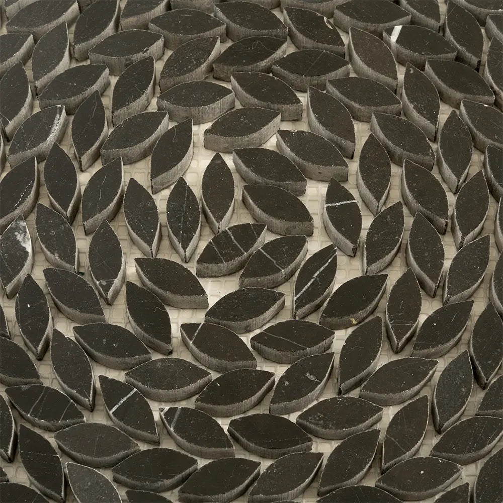 Santorini Nero Black Swirled Petals Marble Mosaic Tile | Tile Club
