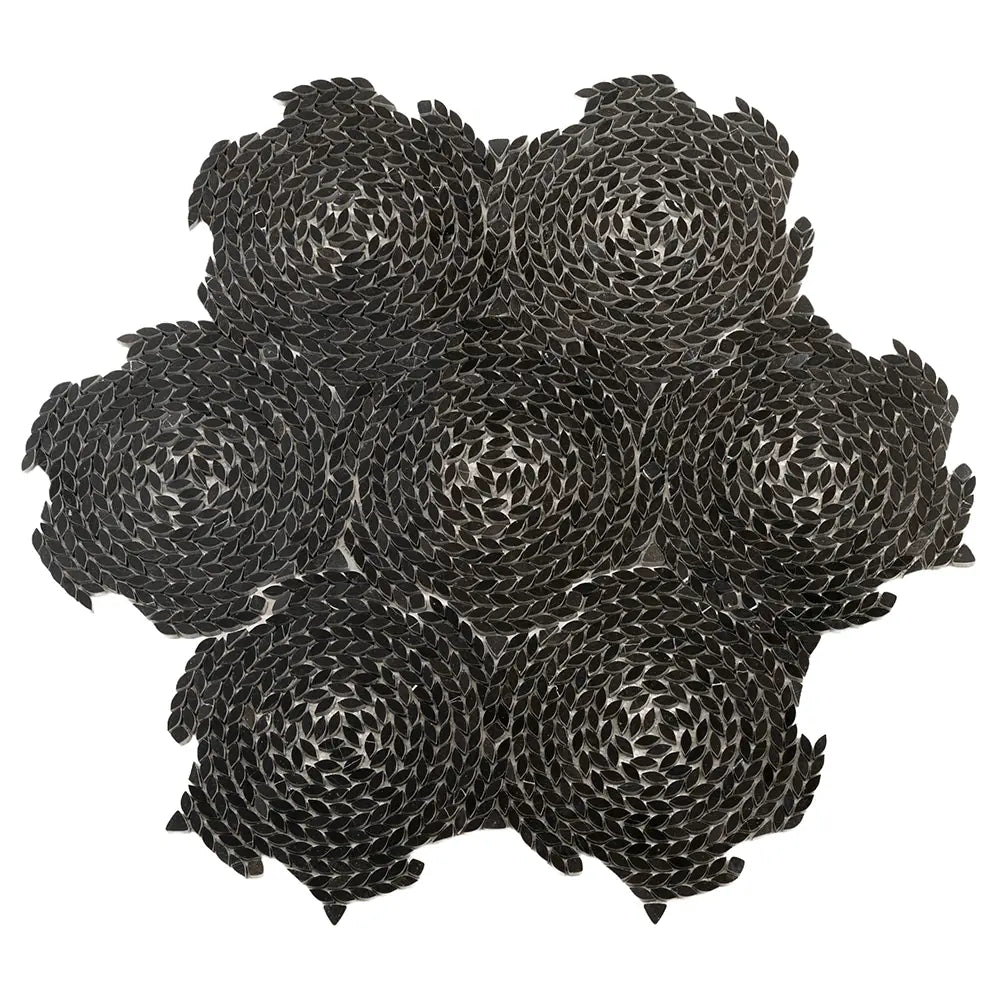 Santorini Nero Black Swirled Petals Marble Mosaic Tile | Tile Club