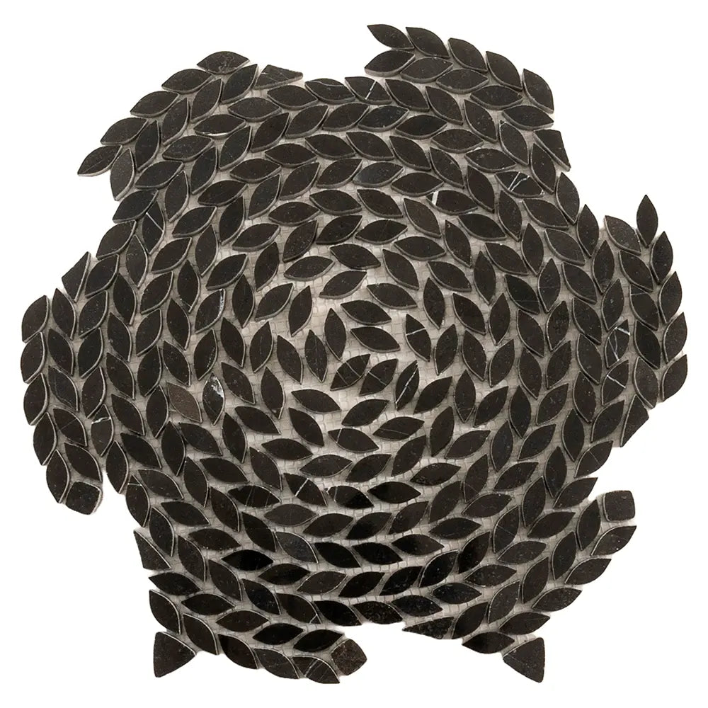 Santorini Nero Black Swirled Petals Marble Mosaic Tile | Tile Club