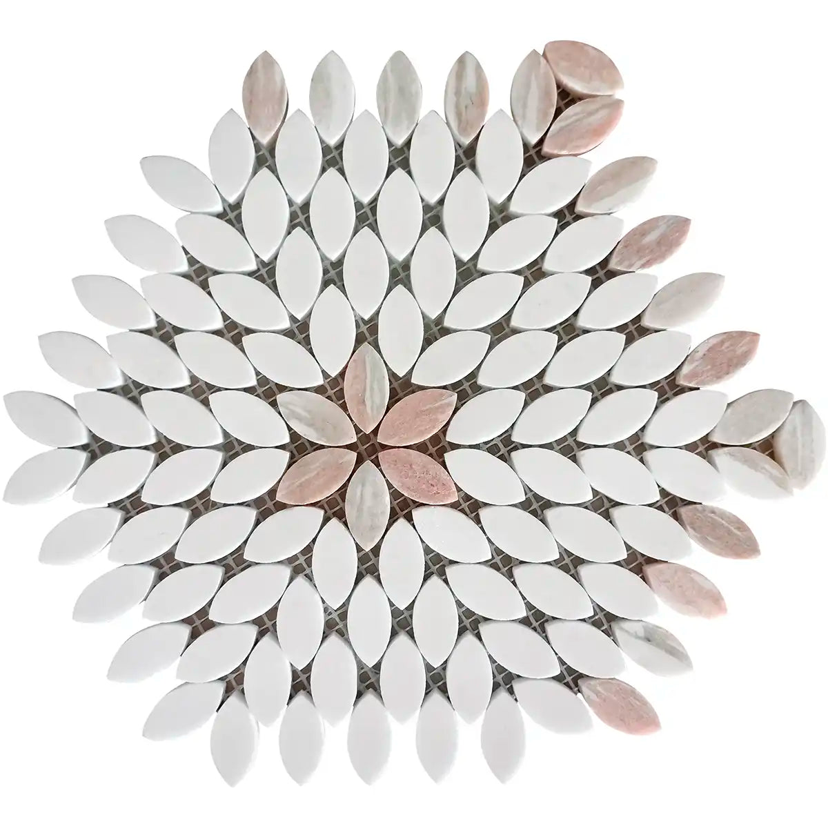 Norwegian Rose Pink & White Petals Marble Mosaic Tile | Tile Club