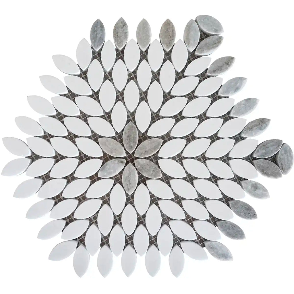 Sand Valley Beige & White Petals Marble Mosaic Tile | Tile Club