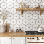Sand Valley Beige & White Petals Marble Mosaic Tile | Tile Club