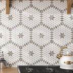 Sand Valley Beige & White Petals Marble Mosaic Tile | Tile Club