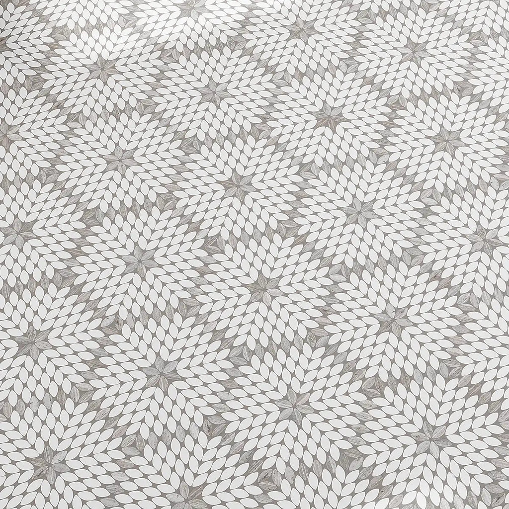 Sand Valley Beige & White Petals Marble Mosaic Tile | Tile Club