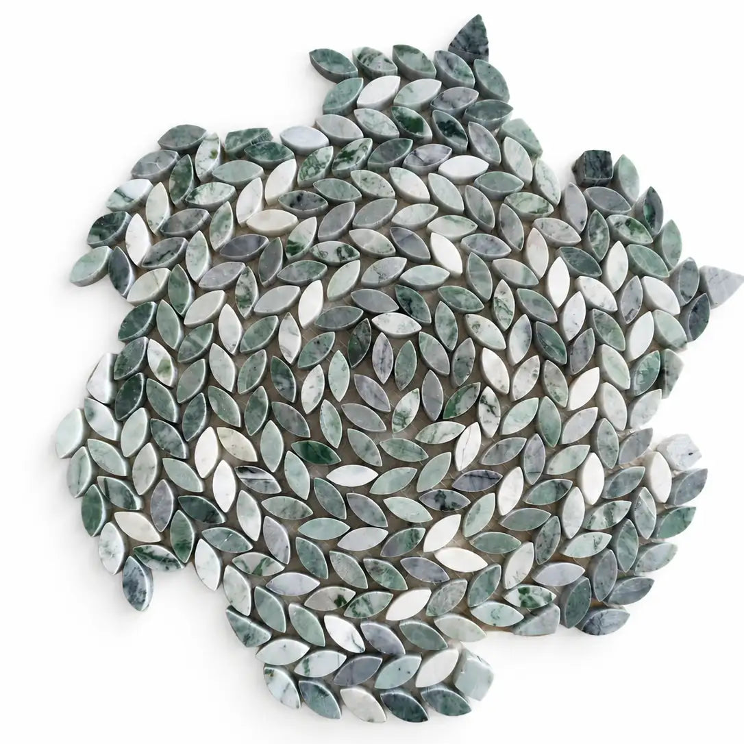 Envy Green Swirled Petals Marble Mosaic Tile | Tile Club