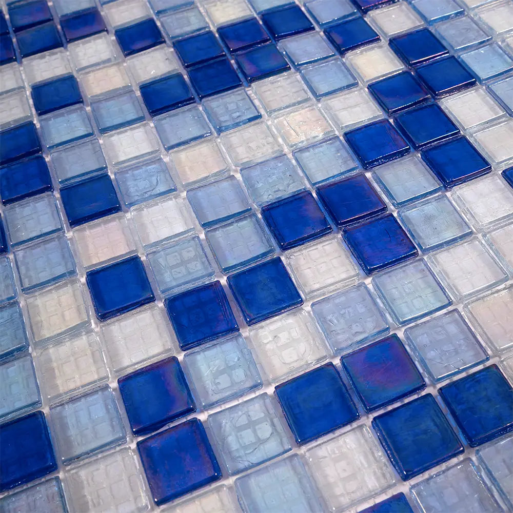 Oceanic Blue Mixed Squares Glass Tile | Tile Club
