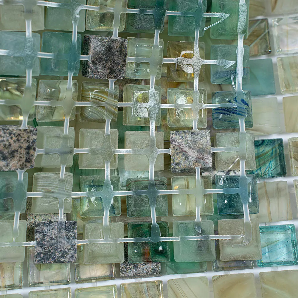 Cherry Sunset Mixed Squares Glass Tile | Tile Club