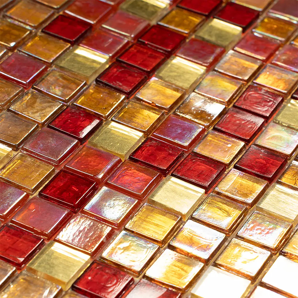 Cherry Sunset Mixed Squares Glass Tile | Tile Club