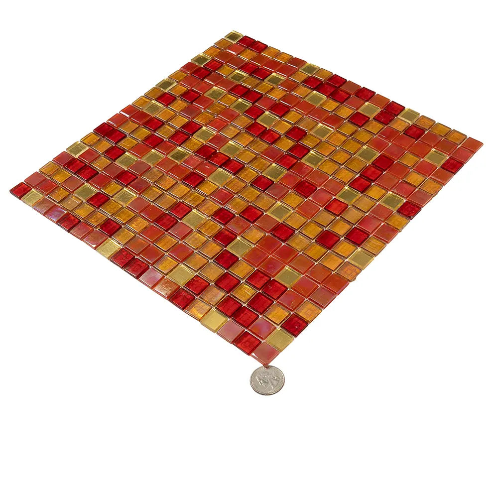 Cherry Sunset Mixed Squares Glass Tile | Tile Club