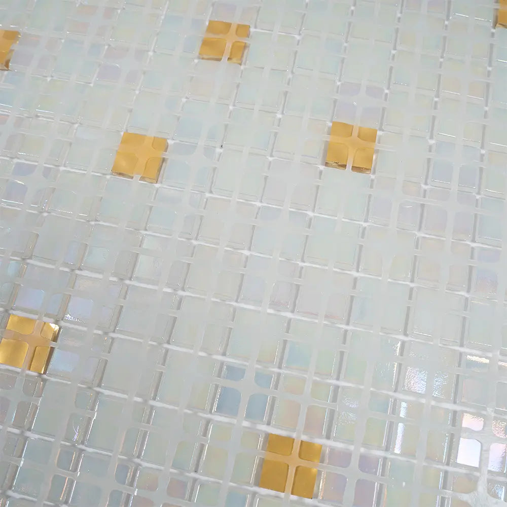 Pearl & Gold Mixed Squares Glass Tile | Tile Club