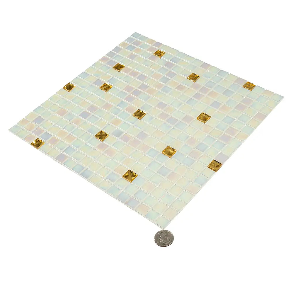 Pearl & Gold Mixed Squares Glass Tile | Tile Club