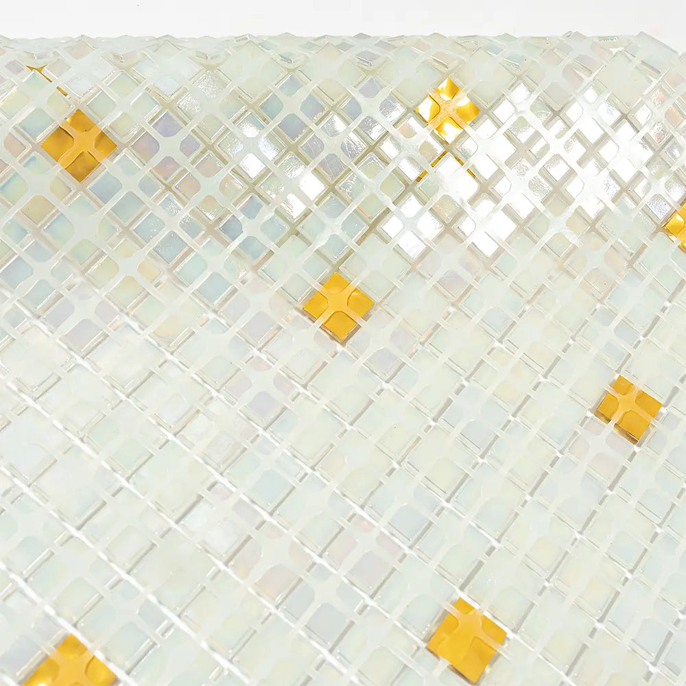 Pearl & Gold Mixed Squares Glass Tile | Tile Club