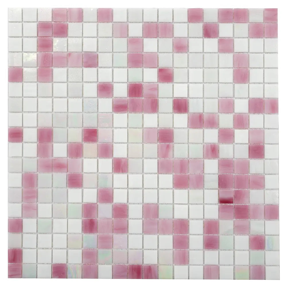 Pink & White Mixed Squares Glass Tile | Tile Club