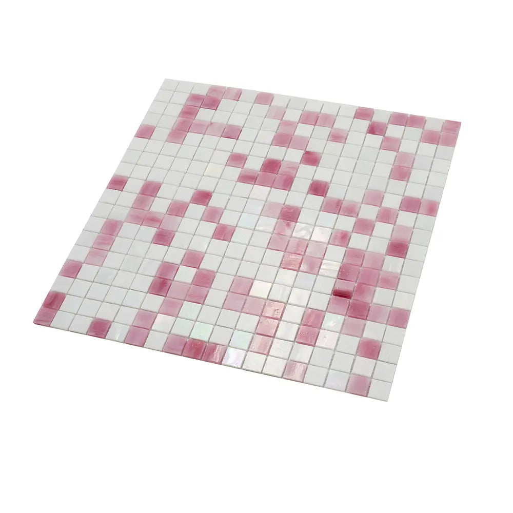 Pink & White Mixed Squares Glass Tile | Tile Club