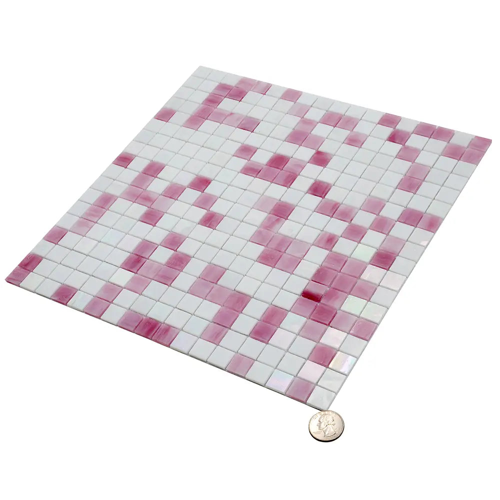 Pink & White Mixed Squares Glass Tile | Tile Club