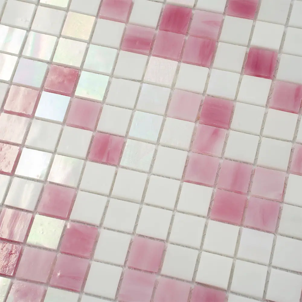 Pink & White Mixed Squares Glass Tile | Tile Club