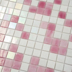 Pink & White Mixed Squares Glass Tile | Tile Club