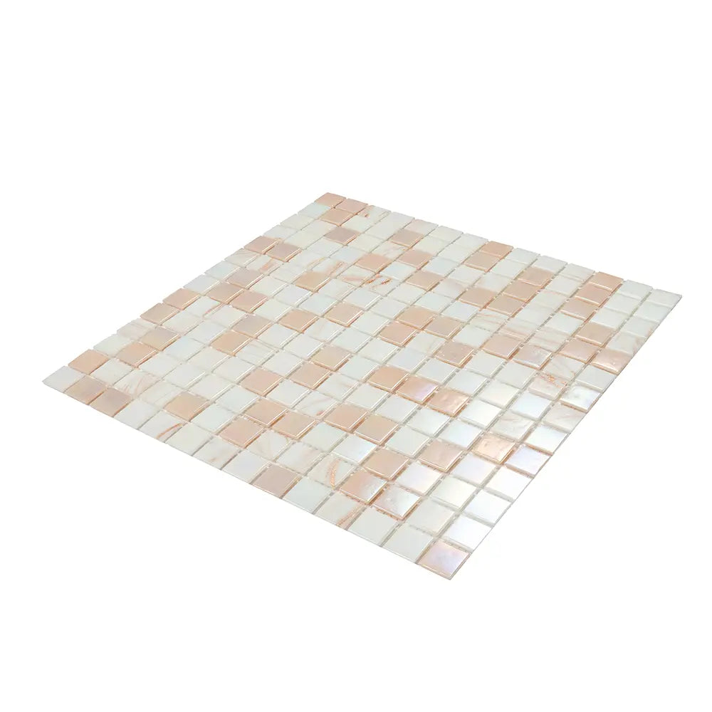 Soft Peach & White Mixed Squares Glass Tile | Tile Club
