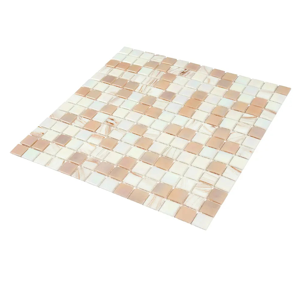 Soft Peach & White Mixed Squares Glass Tile | Tile Club