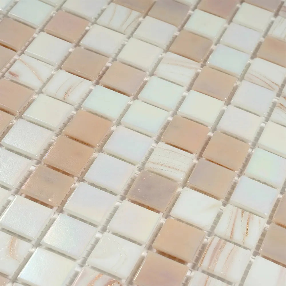 Soft Peach & White Mixed Squares Glass Tile | Tile Club
