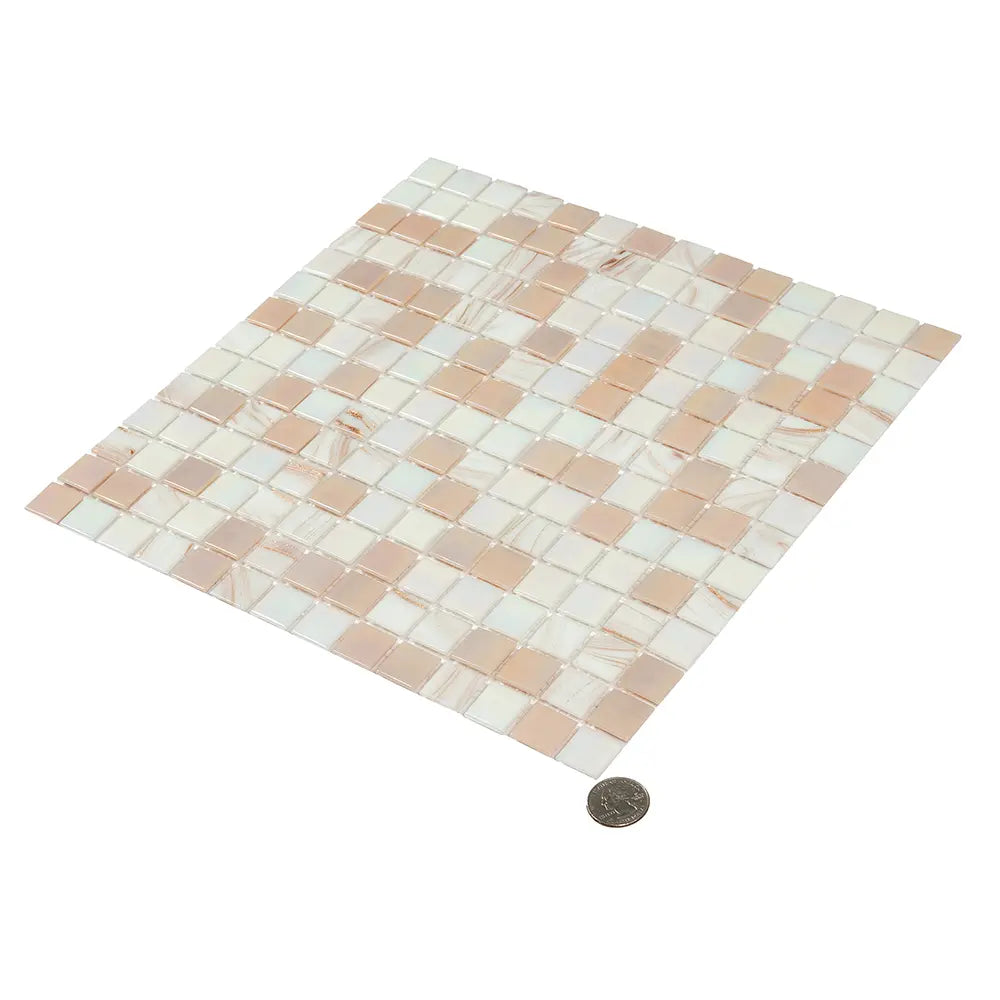 Soft Peach & White Mixed Squares Glass Tile | Tile Club
