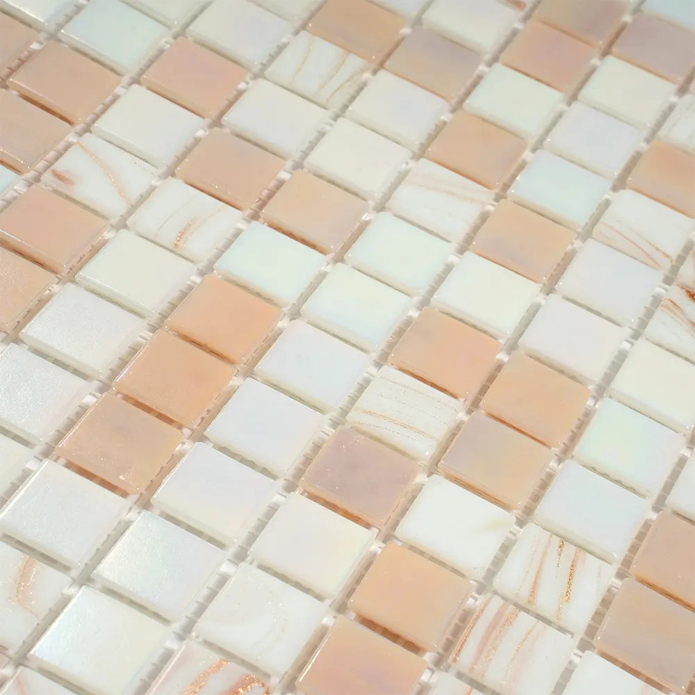 Soft Peach & White Mixed Squares Glass Tile | Tile Club