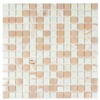 Soft Peach & White Mixed Squares Glass Tile | Tile Club