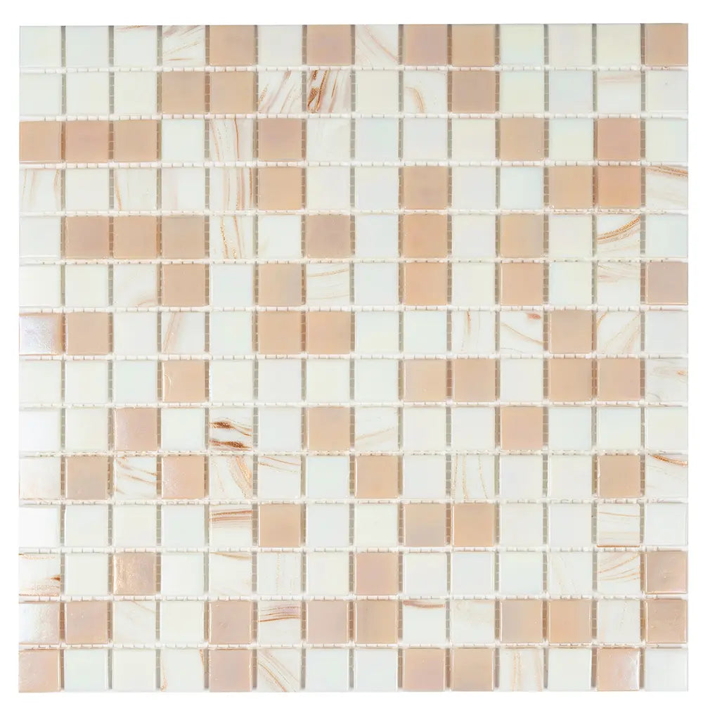 Soft Peach & White Mixed Squares Glass Tile | Tile Club