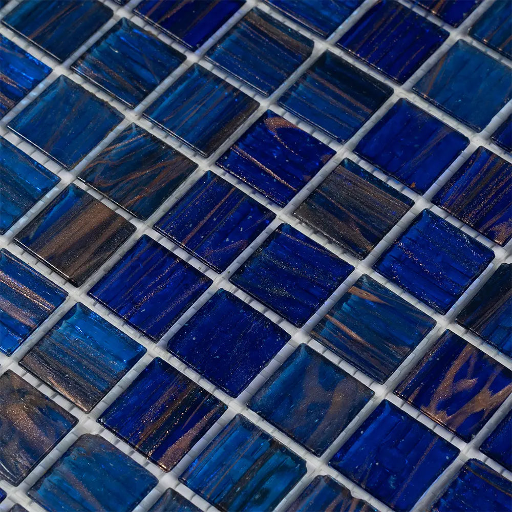 Denim Blue Mixed Squares Glass Tile | Tile Club
