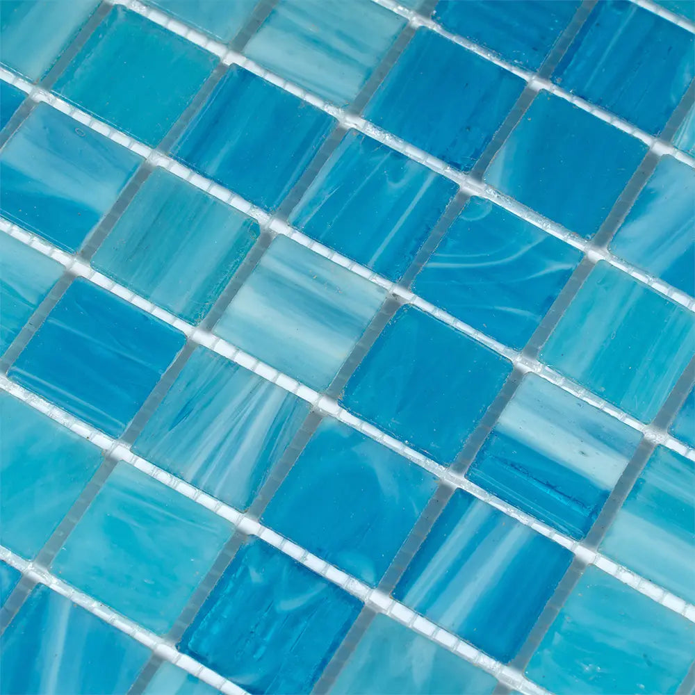 Aquarium Blue Mixed Squares Glass Tile | Tile Club