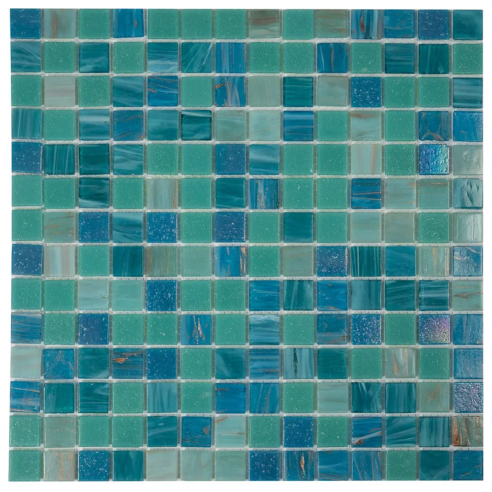 Lagoon Blue Mixed Squares Glass Tile | Tile Club