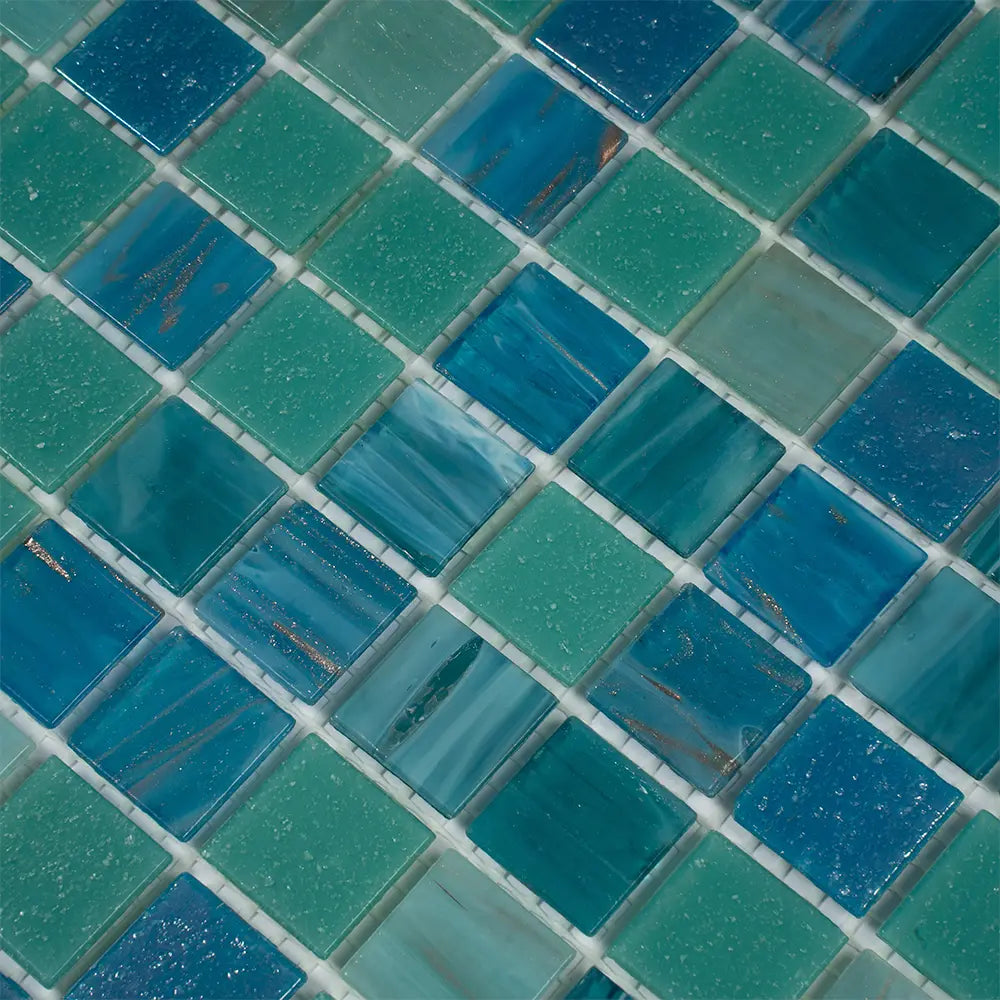 Lagoon Blue Mixed Squares Glass Tile | Tile Club