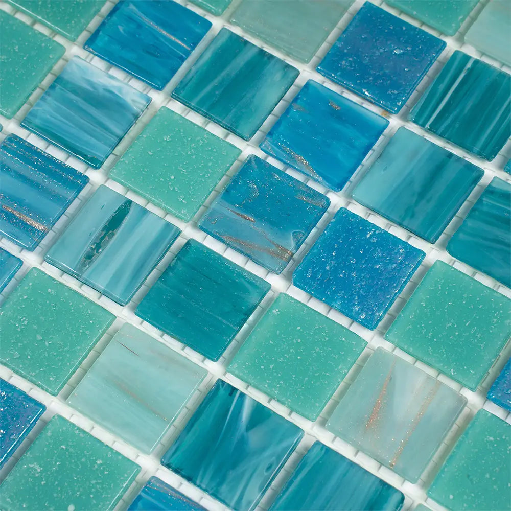Lagoon Blue Mixed Squares Glass Tile | Tile Club