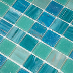 Lagoon Blue Mixed Squares Glass Tile | Tile Club