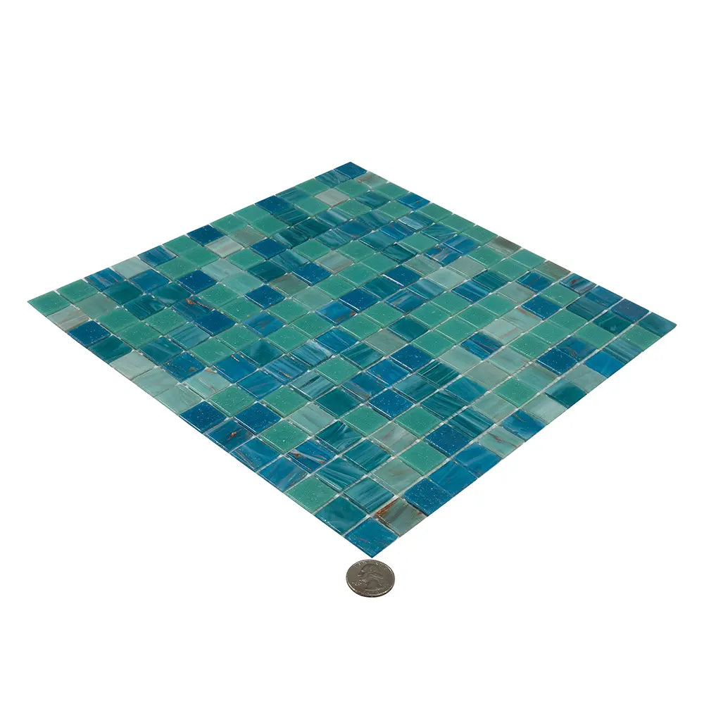 Lagoon Blue Mixed Squares Glass Tile | Tile Club