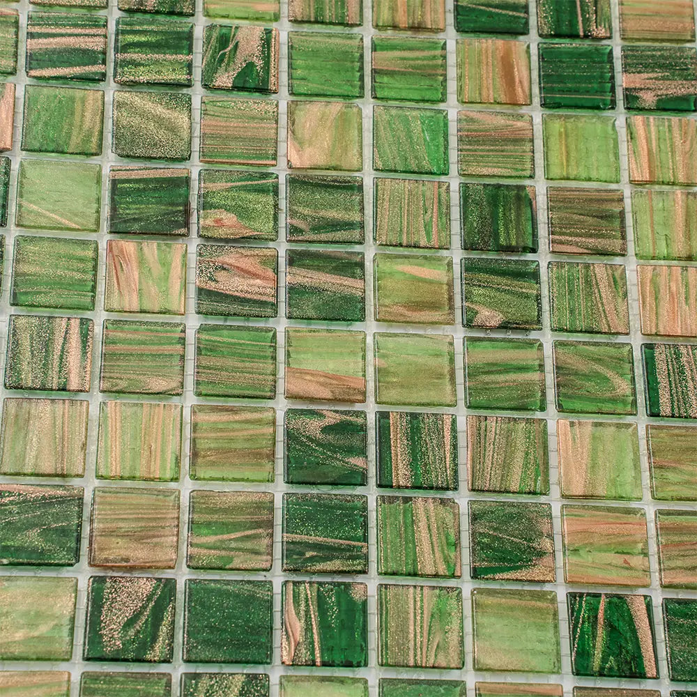 Green & Brown Mixed Squares Glass Tile | Tile Club