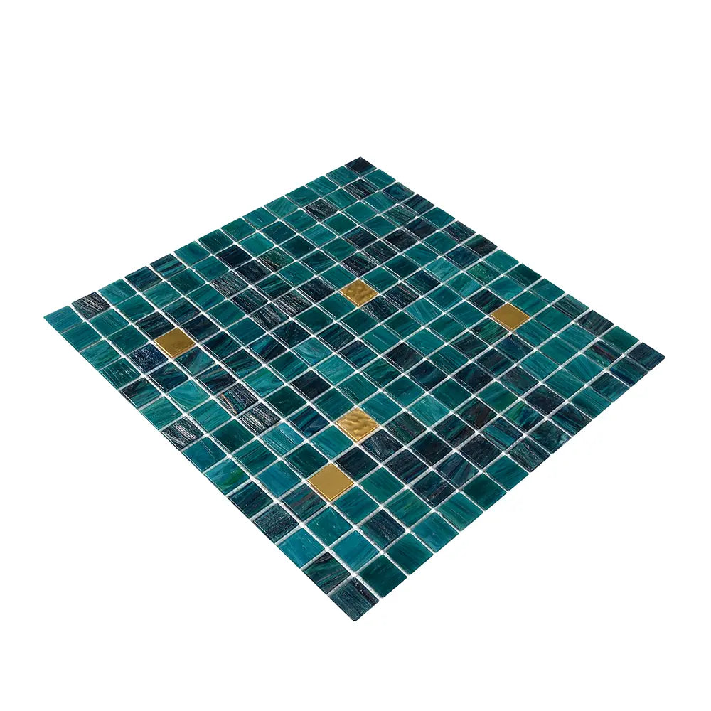 Starry Night Teal Mixed Squares Glass Tile | Tile Club