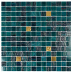 Starry Night Teal Mixed Squares Glass Tile | Tile Club