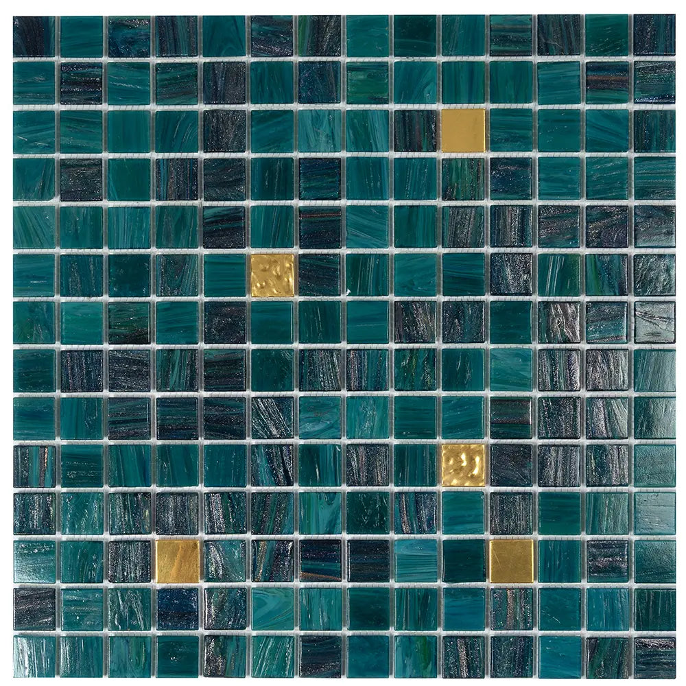 Starry Night Teal Mixed Squares Glass Tile | Tile Club