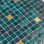 Starry Night Teal Mixed Squares Glass Tile | Tile Club
