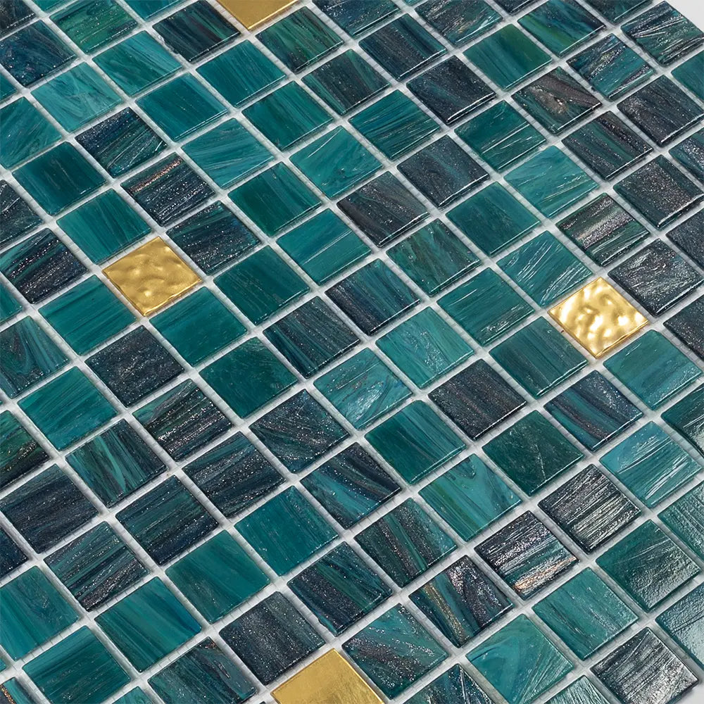 Starry Night Teal Mixed Squares Glass Tile | Tile Club