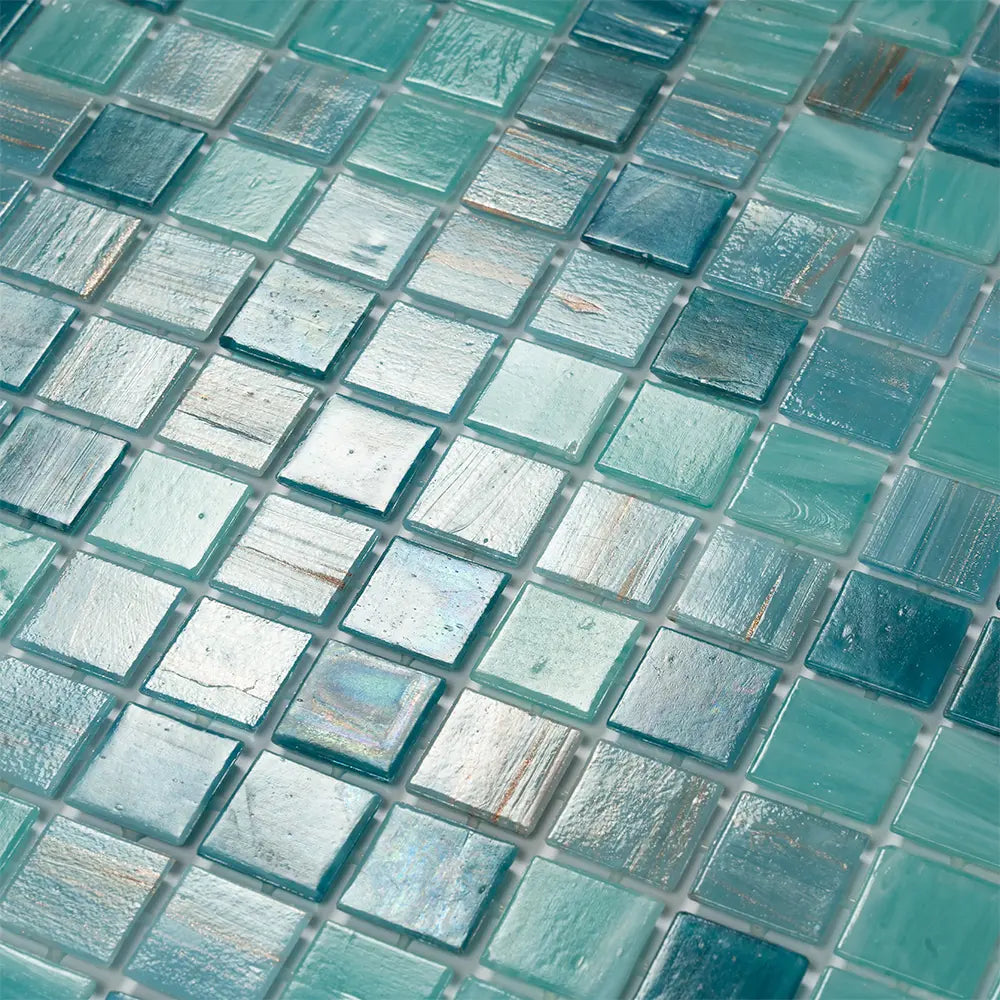 Koi Pond Blue Mixed Squares Glass Tile | Tile Club