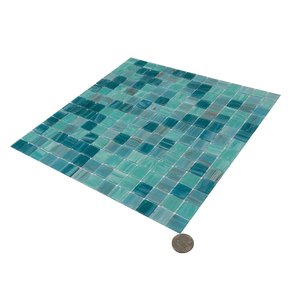 Koi Pond Blue Mixed Squares Glass Tile | Tile Club