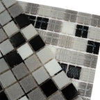 Checkered Black and White Mixed Squares Glass Tile