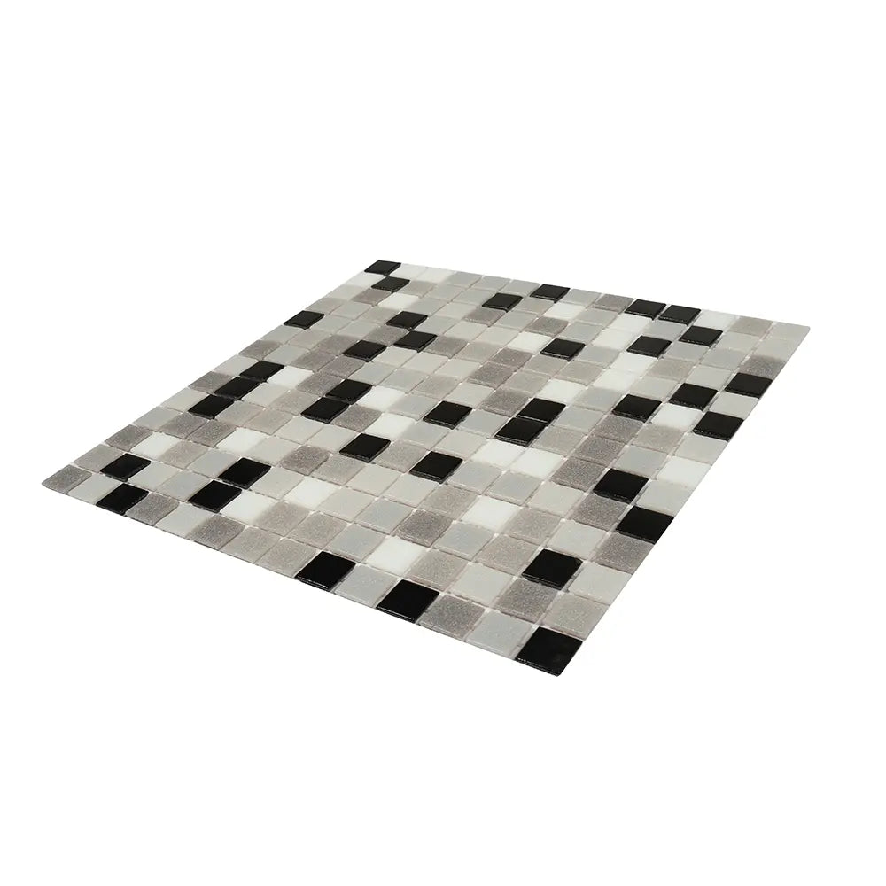 Checkered Black and White Mixed Squares Glass Tile