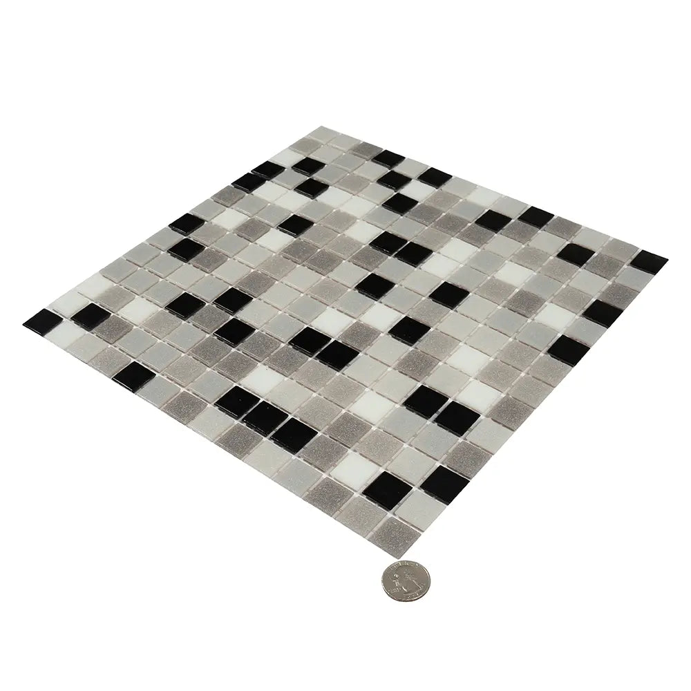 Checkered Black and White Mixed Squares Glass Tile