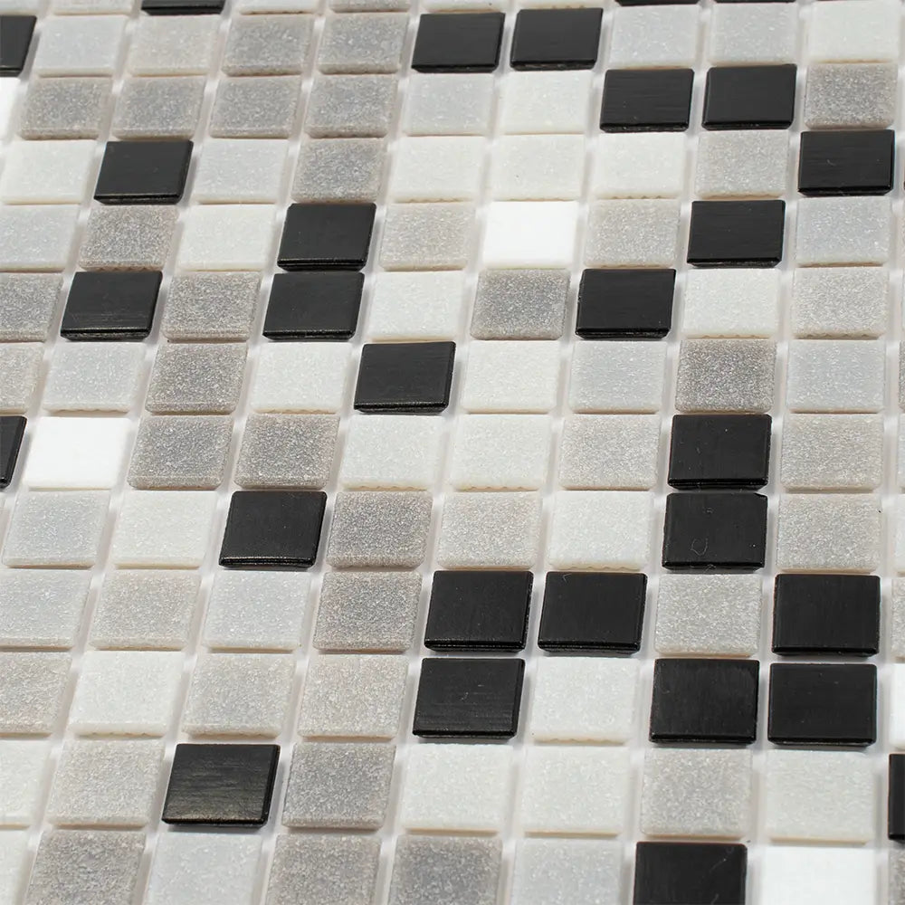 Checkered Black and White Mixed Squares Glass Tile | Tile Club