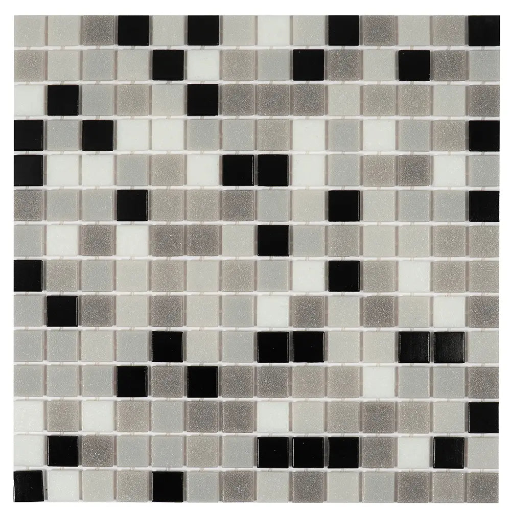 Checkered Black and White Mixed Squares Glass Tile