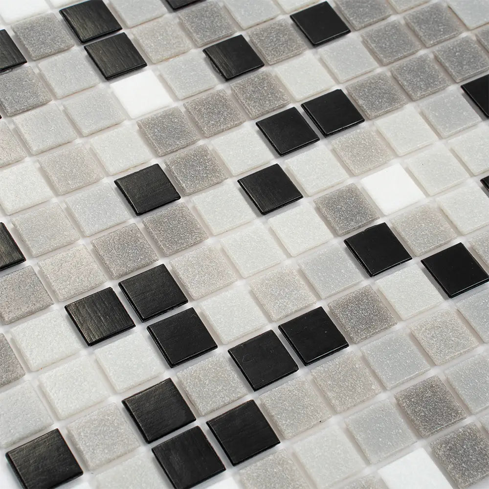 Checkered Black and White Mixed Squares Glass Tile | Tile Club