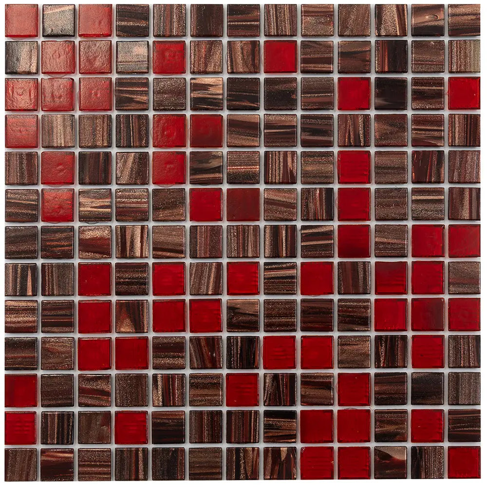 Queen of Hearts Red Mixed Squares Glass Tile | Tile Club